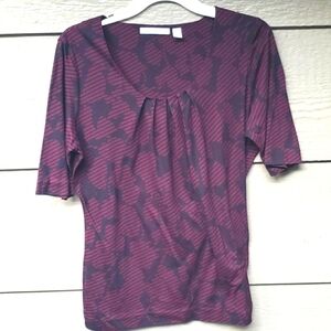 HUGO BOSS Printed Scoop Neck Pleated Blouse Red L